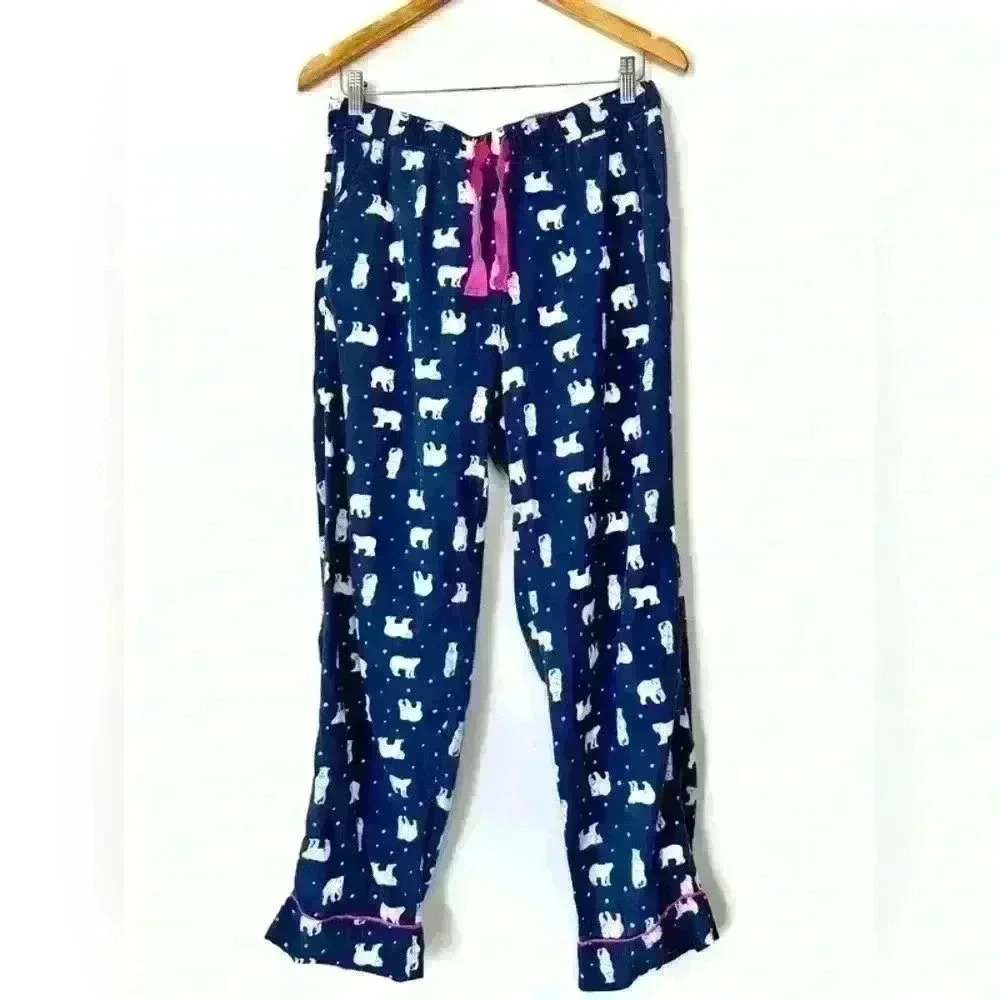 Y2K Aerie Womens Blue Cute Polar Bear Holiday Christmas Pajama Pant Cotton Small
